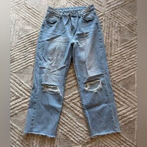 SHEIN PETITE Ripped Straight Leg Jeans